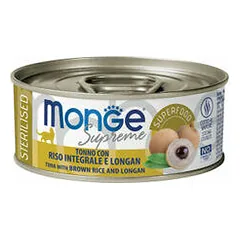 Monge Supreme Sterilised tunas su rudaisiais ryžiais ir longanu, drėgnas maistas katėms 80 g