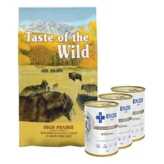 TASTE OF THE WILD High Prairie 12,2kg + 3x ENZO VET Žarnyno dieta šunims su ėriena 400g