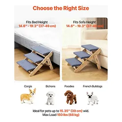 Mediniai laiptai augintiniams VEVOR ZD-25DOG05, 3 pakopų, 510 × 470 × 370 mm — 5 nuotrauka