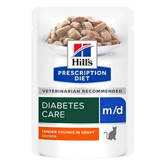 HILL'S PRESCRIPTION DIET Feline m/d diabetes + svorio valdymas su vištiena 12x85 g paketėliuose