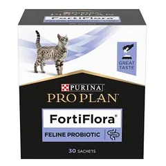 Purina Pro Plan FortiFlora pašaro papildas suaugusioms katėms ir kačiukams su probiotikais, padedantis palaikyti sveiką žarnyno mikrobiomą, 30x1 g