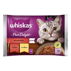 WHISKAS Adult 4 x 85 g "Juicy Bites" drėgnas kačių ėdalas su jautiena, vištiena