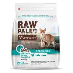 Raw Paleo Vet Expert Cat Sterilised sausas maistas sterilizuotoms katėms su vištiena, tunu, lašiša, 250 g