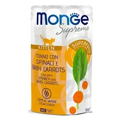 Monge SUPREME – Cat Wet Pouches Tuna with spinach and baby carrots – Kitten 80g