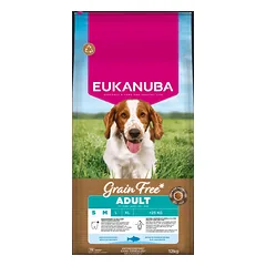 Eukanuba Grain Free Adult S/M begrūdis sausas maistas mažų ir vidutinių veislių šunims su žuvimi, 12 kg