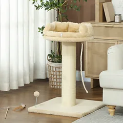 Kačių draskyklė su guoliu ir žaislu, kreminė, 83 cm — 2 nuotrauka