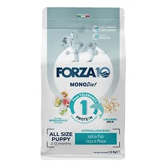 Forza10 Puppy DIET su žuvimi, hipoalerginis sausas maistas šuniukams su mažu grūdų kiekiu, 1.5 kg