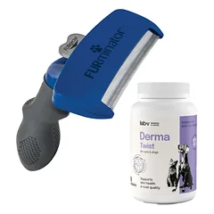 FURMINATOR ilgaplaukiams šunims - didelis + Lab-v Derma Twist - odos, kailio ir barjerinio sluoksnio palaikymas šunims ir katėms 60 susukamų kapsulių
