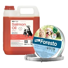 ELANCO Foresto Antkaklis katėms ir šunims sveriantiems mažiau nei 8kg + LAB V Lašišų aliejus šunims ir katėms 5000ml