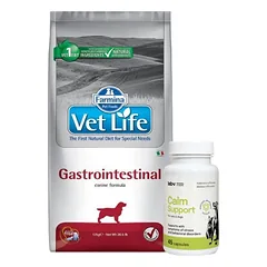 FARMINA Vet Life Dog Gastrointestinal 12kg + LAB-V Calm Support - streso ir elgesio sutrikimų simptomų palaikymas 45 kapsulės