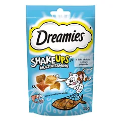 DREAMIES ShakeUps Multivitamins 6x55g skanėstas katėms - lašišos, tuno ir krevečių skonio jūros gėrybių šventė