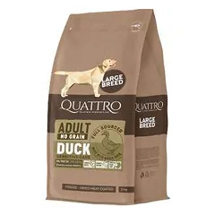 Quattro begrūdis didelių veislių suaugusių šunų pašaras su antiena, 3 kg