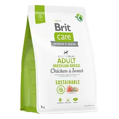 BRIT Care Sustainable Adult Medium Breed su vištiena ir vabzdžiais 3 kg