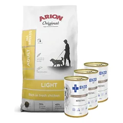 ARION Original Light Adult All Breeds 12kg + ENZO VET Žarnyno dieta šunims su ėriena 3x400g