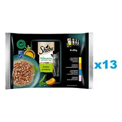 SHEBA Nature's Collection 52x85 g drėgnas visavertis pašaras suaugusioms katėms su vištiena, kalakutiena, tunu, lašiša