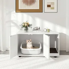 Kačių tualeto spintelė su draskykle, ruda/balta, 90 × 50 × 50 cm — 3 nuotrauka