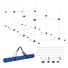 Agility rinkinys šunims, 4 komplektai, reguliuojamo aukščio barjerai, su nešiojimo krepšiu, baltas