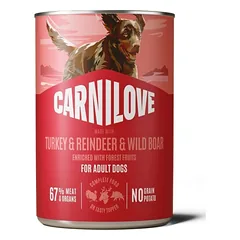 Carnilove Wild Meat Venison & Reindeer bekiaušiai konservai suaugusiems šunims su elnienos ir šiaurės elnių mėsa, 400 g