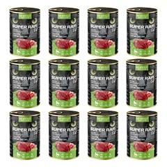 SUPER RAFI Cat su laukine mėsa ir vištienos širdelėmis 12x400g drėgnas maistas katėms