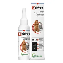 Otifree ausų valymo tirpalas šunims ir katėms, 60ml