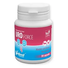 Vetfood UroForce papildai šunims ir katėms, reguliuoja ir palaiko šlapimo sistemos funkcijas, 30 kapsulių