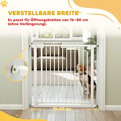 Apsauginiai varteliai laiptams ir durims, be gręžimo, su automatiniu uždarymu, plienas, 76–80 x 76 cm, balti — 4 nuotrauka