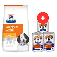HILL'S Prescription Diet Canine c/d Multicare Chicken 12 kg šunims, turintiems šlapimo takų problemų + 3 x 370 g šunų ėdalo NEMOKAMAI