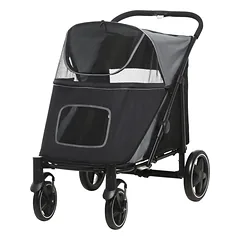 Sulankstomas vežimėlis šunims 112x65x100 cm, lankstomas vienu paspaudimu, šunims iki 30 kg, pilkas