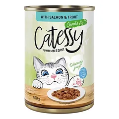 Catessy gabaliukai padaže arba drebučiuose, drėgnas maistas katėms, ekonominė pakuotė 24 x 400 g — 2 nuotrauka