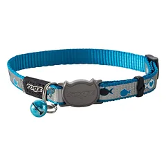 ROGZ Reflecto antkaklis katei mėlynas su žuvytėmis 11mm/20-31cm