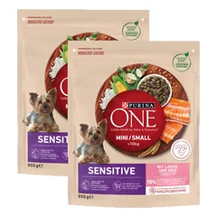 PURINA ONE Mini Delicate Lašiša, ryžiai - sausas maistas šunims - 2x800 g