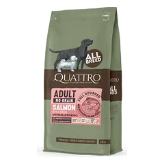 Quattro begrūdis visų veislių suaugusių šunų pašaras su lašiša ir kriliu, 1,5 kg