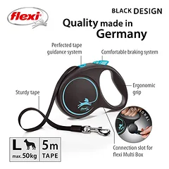 FLEXI pavadėlis šuniui Black Design L juostinis 5m, mėlynas — 3 nuotrauka