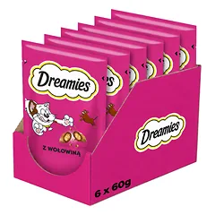 DREAMIES Traškūs skanėstai katėms su jautienos skoniu, 6 x 60 g