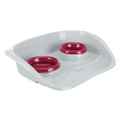 TRIXIE Dubenėlių kompl. su padėklu, plastikas, 0.25 l/9cm, 0.3 l/11cm 46x11x30cm pilka/įv.