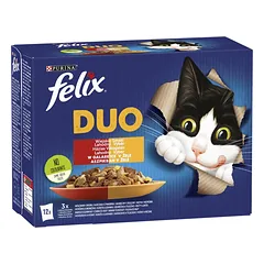 FELIX Duo Kaimo skoniai drebučiuose (jautiena ir paukštiena, vištiena ir inkstai, ėriena ir veršiena, kalakutiena ir kepenys) 12x85 g šlapias kačių maistas