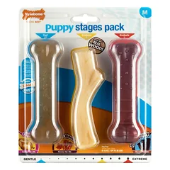 Nylabone šuniukų kramtymo etapų rinkinys - saugūs kramtukai šuniukams, įvairaus kietumo lygio ir skonių