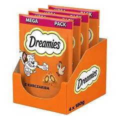 DREAMIES Mega Pack Traškūs kačių skanėstai su vištienos skoniu, 4 x 180 g