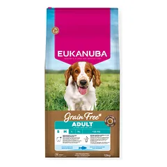 Eukanuba Grain Free sausas maistas mažų ir vidutinių veislių šunims su žuvimi, S/M, 12 kg