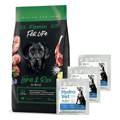 FITMIN dog For Life Lamb & Rice 12 kg + Hydro-Vet Dog - dietinis pašarų mišinys šunims, skatinantis atsigavimą po operacijos 3x22 g