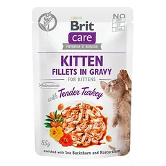 Brit Care Cat Pouch Kitten Fillets In Gravy Turkey drėgnas maistas kačiukams, 85 g