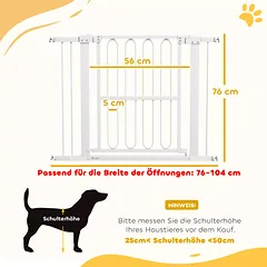 Apsauginiai varteliai šunims, reguliuojamo 76–104 cm pločio, montuojami be gręžimo, laiptams ir durims, balti — 3 nuotrauka