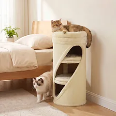 Draskyklė-bokštas 75 cm, Ø35 cm, su 3 nameliais, skalbiamu guoliu ir sizalio danga, 1–2 katėms iki 6 kg, smėlio spalvos — 2 nuotrauka