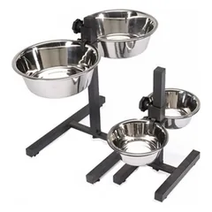 Camon nerūdijančio plieno dubenėlių stovas su 2 nuimamais dubenėliais, reguliuojamas aukštis, 28 cm, 2 x 4.7 l
