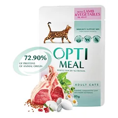 OPTIMEAL LAMB and veggies in jelly Konservai katėms su ėriena ir daržovėmis želė, 85g