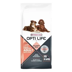 Opti Life sausas maistas suaugusiems vidutinių ir didelių veislių šunims su lašiša ir ryžiais, odos priežiūrai, 12.5 kg