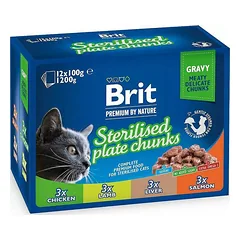 Brit Premium Cat Sterilized Pouch Selection grūdų neturintis drėgnas maistas sterilizuotoms katėms, 12x100g