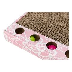 Trixie Scratching Cardboard With Toys draskyklė katėms, rožinė, su 2 kamuoliukais, 48x25x5 cm — 2 nuotrauka