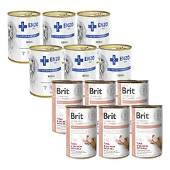 BRIT GF veterinarinė dieta šunims Renal 6x400g + ENZO VET Inkstų dietos inkstų ligoms gydyti su jautiena šunims 6x400g
