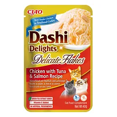 INABA Dashi Delights Delikatesiniai dribsniai Vištienos su tunu ir lašiša receptas 40g